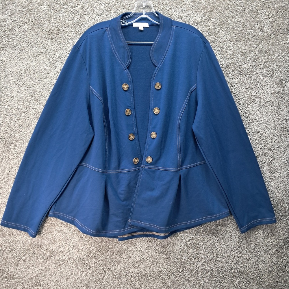 Blue Women's Double-Breasted Peplum Cardigan